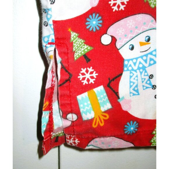 Christmas Snowman Print Peppermint Scrubs Top Red Festive Holiday V-Neck Pockets - Picture 3 of 6